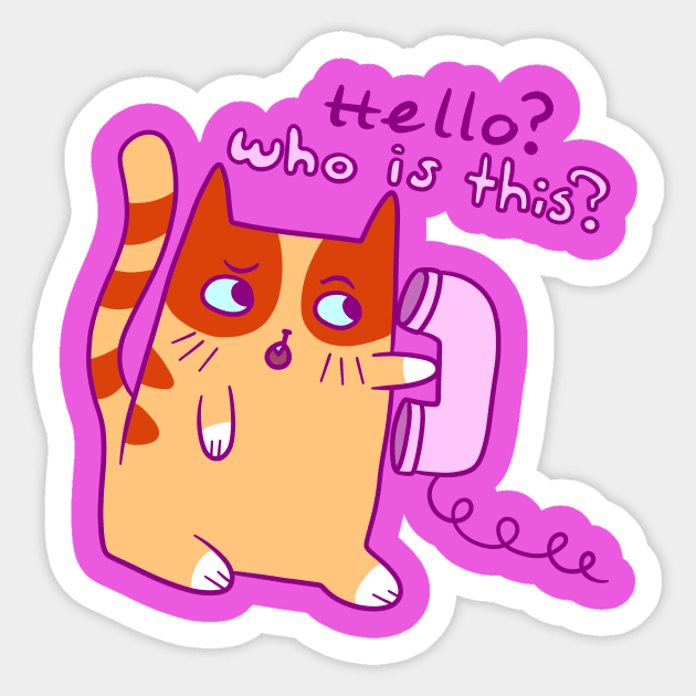 Hello? Who is This? Orange cat Sticker by saradaboru